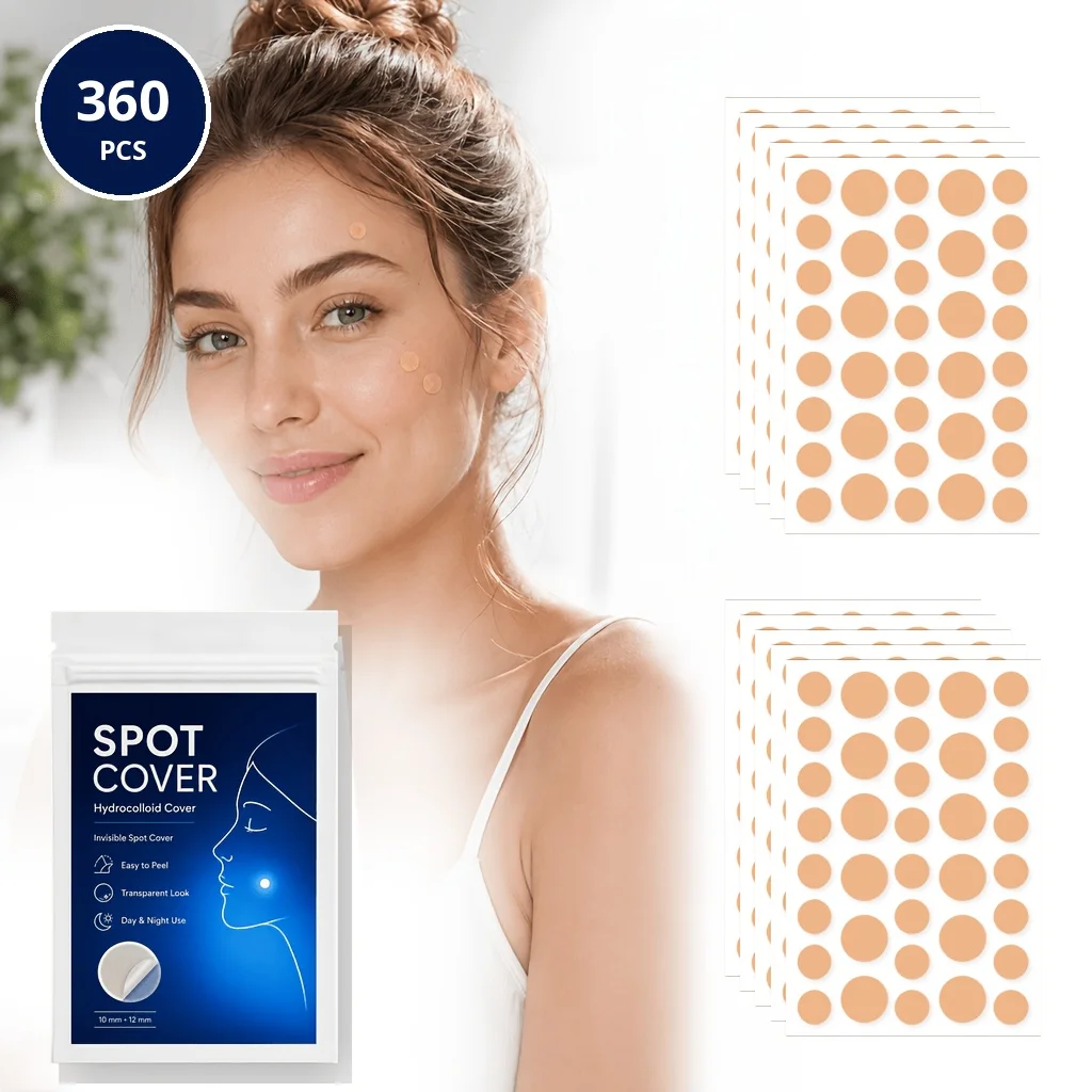 360PCS Hydrocolloid Pimple Patches, Round Face Stickers, Invisible Spot Cover Patches, Tea Tree Style Facial Care for Men Women