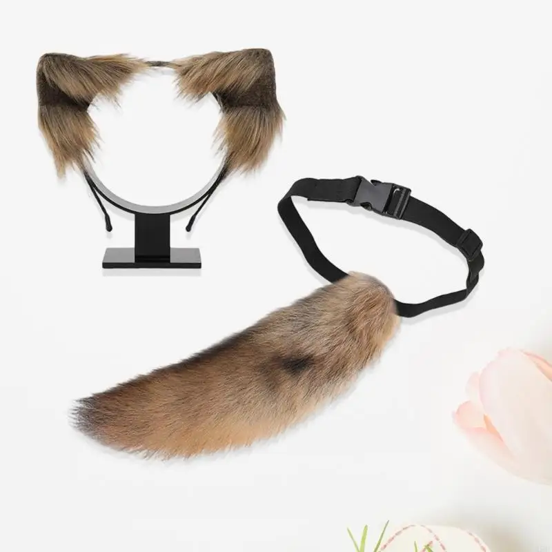 49mf Halloween Costume animais conjunto Furry Ear Band Furry Animal Tail for Women Masquerade Halloween Cosplay Acessórios