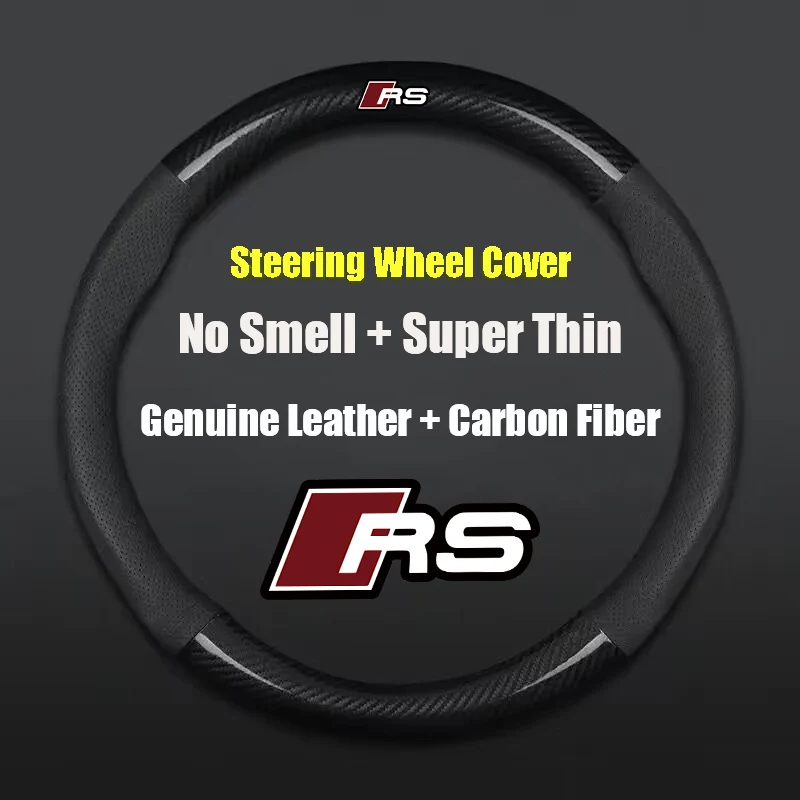 

For Audi RS 38cm Non-slip Car Steering Wheel Cover Carbon Fiber Ultra-thin Leather Auto Interior Accessories