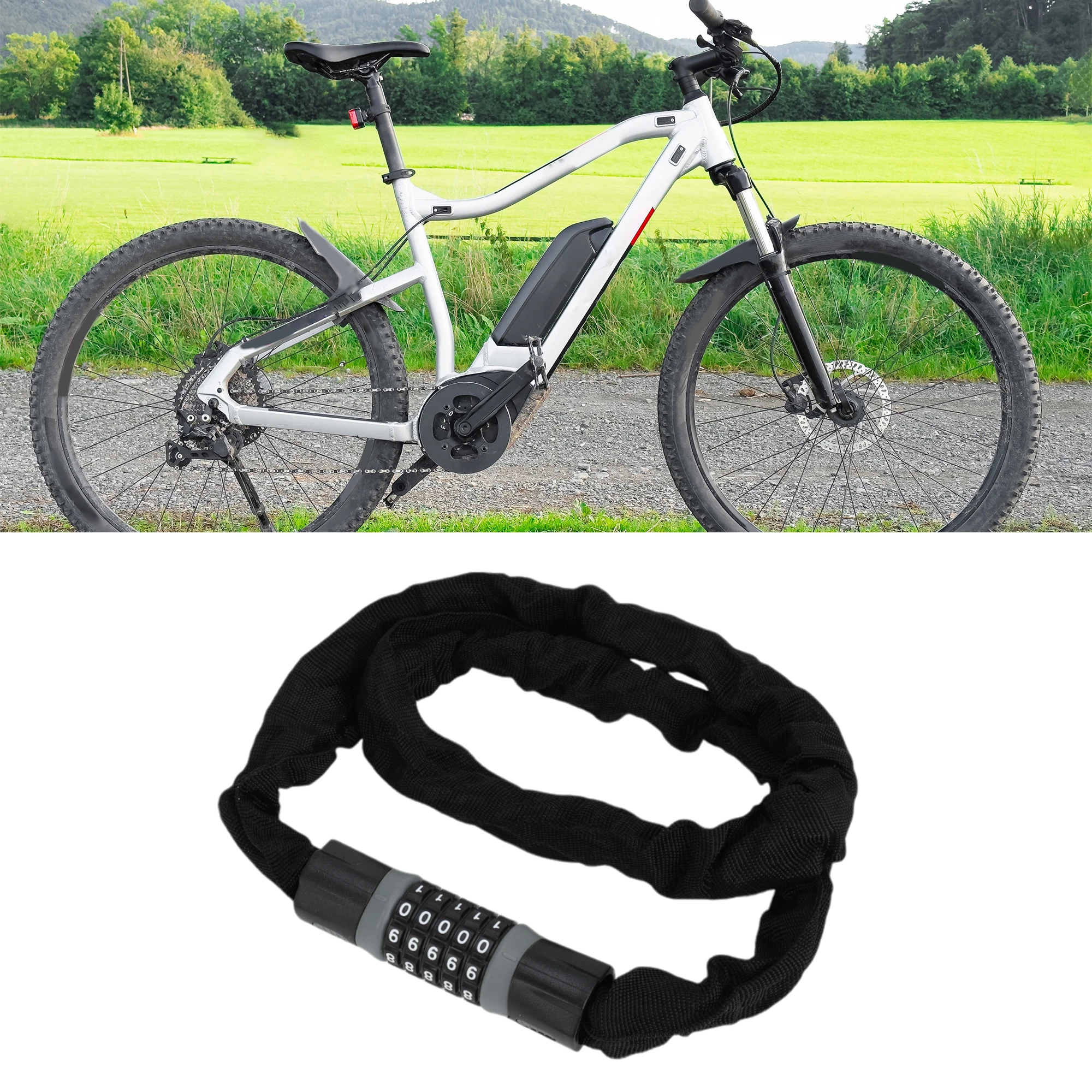 

X Autohaux Security Chain Комбинированный навесной замок 120 см Сбрасываемый 5-значный велосипедный замок Черный Серый