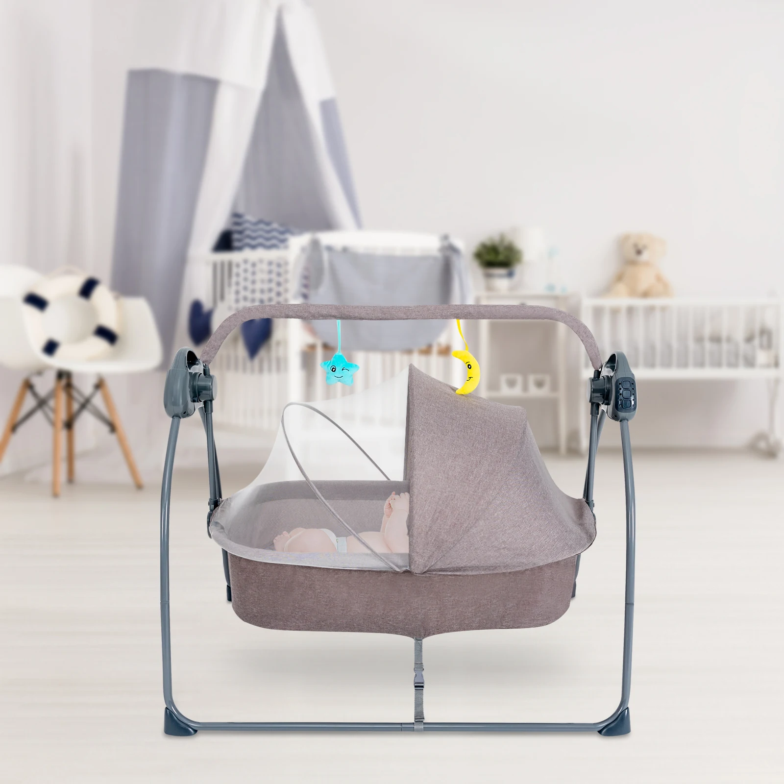 Foldable Electric Cradle Baby Swing,Connected to Bluetooth to Play Music and Toddler Stories, Swing for baby, Large