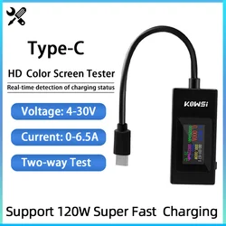 Probador de voltaje de corriente KWS-065C USB/tipo C, pantalla LCD a Color, 0-6.5A, Detector de capacidad de batería QC2.0 3,0 PD VOOC, carga rápida