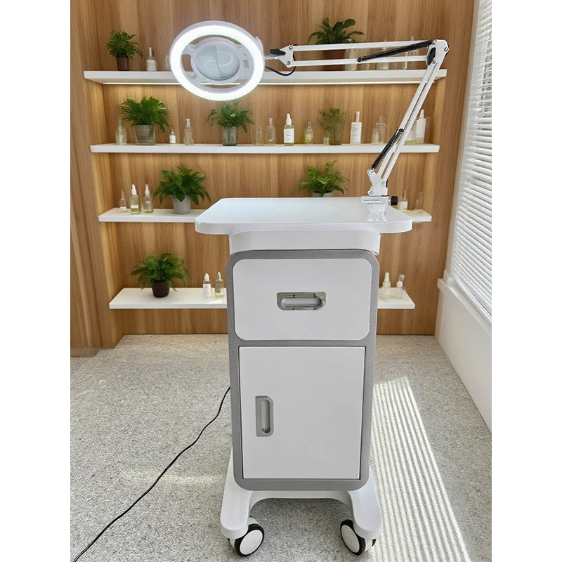 Adjustable Magnifying Light Foldable Metal Beauty Eyelash Tattoo Salon Trolley 4-Wheel Heavy-Duty Eco-Friendly Modern Storage