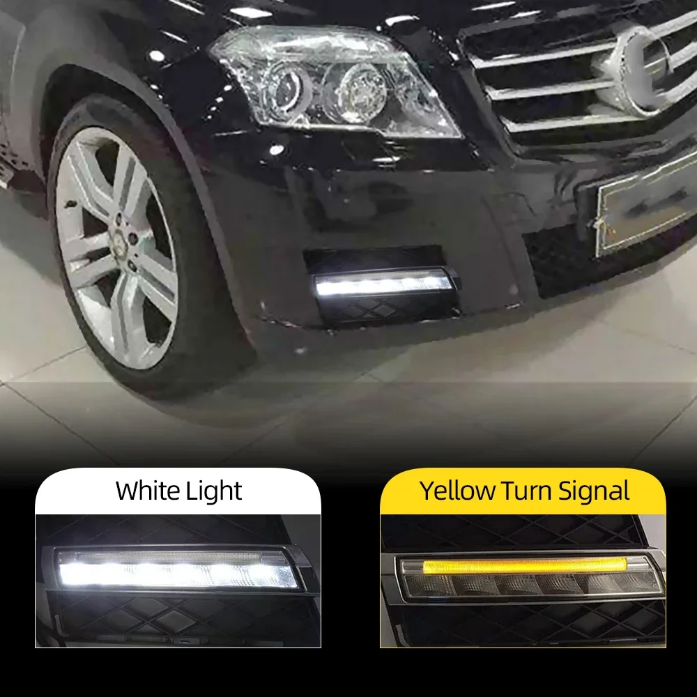 New！ CSCSNL 2PCS LED DRL Daytime Running Lights With Yellow Turnnin Signalg  For Mercedes Benz GLK300 GLK350 GLK500 2008- 2011 2