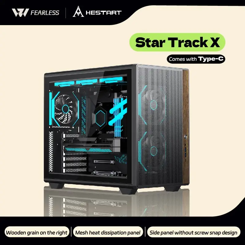 

HESTART Star Track X ATX Motherboard Glass Side Transparent TYPE-C Supports 360/240 Water Cooled Desktop Computer gaming case