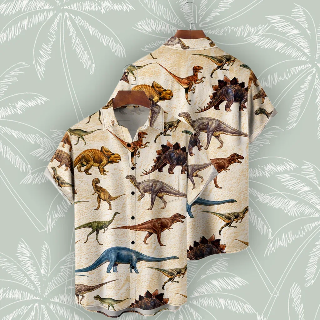 

Dinosaur Shirt Fashion Cartoon Tops High Quality Oversized Summer Short Sleeve Hawaiian Shirts for Men 2024 Beach Camicia Uomo