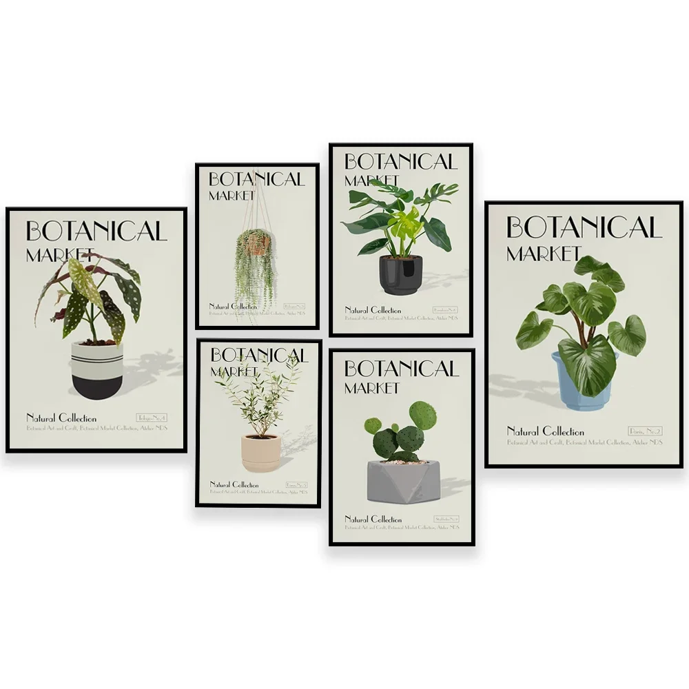 herbal print, botanical print, monstera, dracaena, sargassum, fritillary, cactus, olive, saxifrage, olive nursery poster