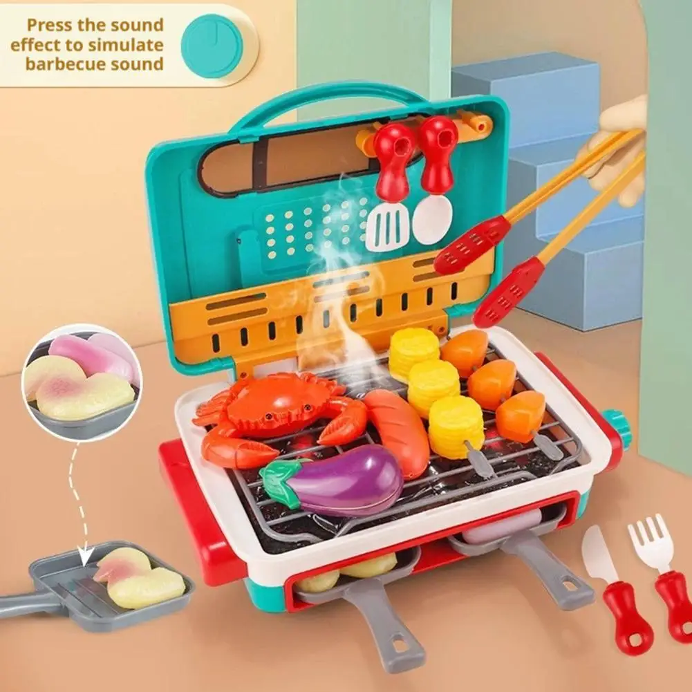 Kids Simulated Barbecue Set with Spray Light and Sound Pretend Play Kitchen Cooking Toy BBQ Educational Toys for Kids Xmas Gifts