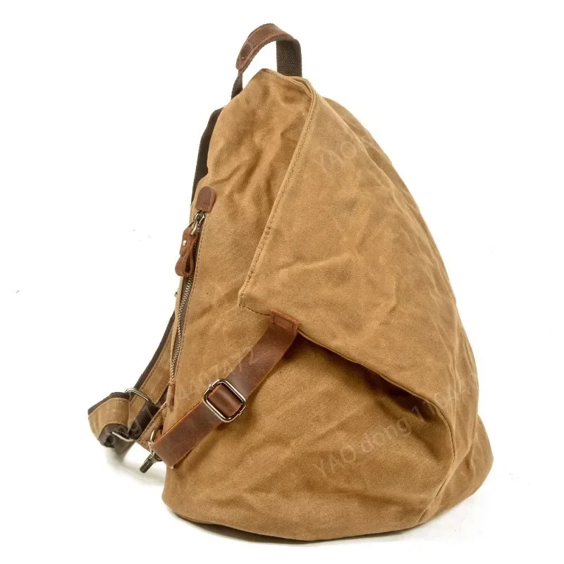 Yao Dong, mochila retro impermeable, bolso de lona encerada al óleo para hombre con bolso de hombro de viaje al aire libre de cuero, mochila escolar informal para colegiala