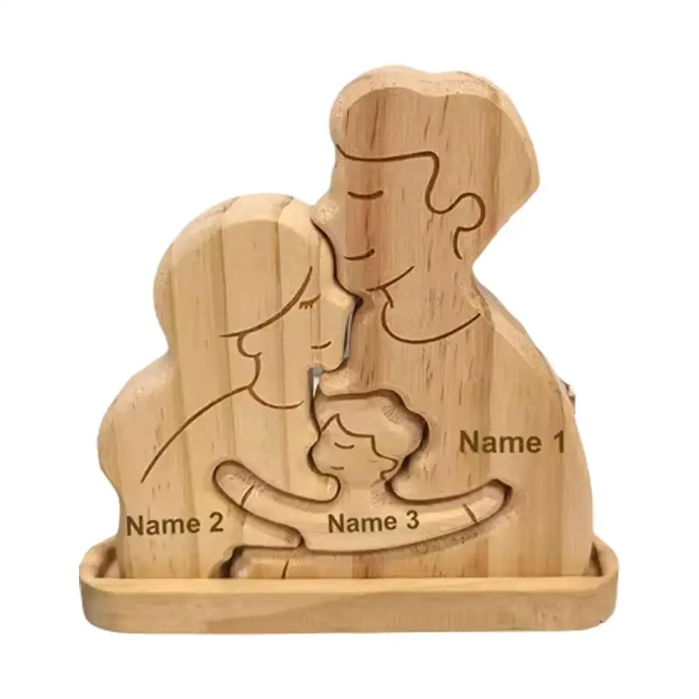 Christmas Gifts Personalized Wooden Family Puzzle Custom Engraving Names Sculpture Home Holiday Decor For Mom And Dad