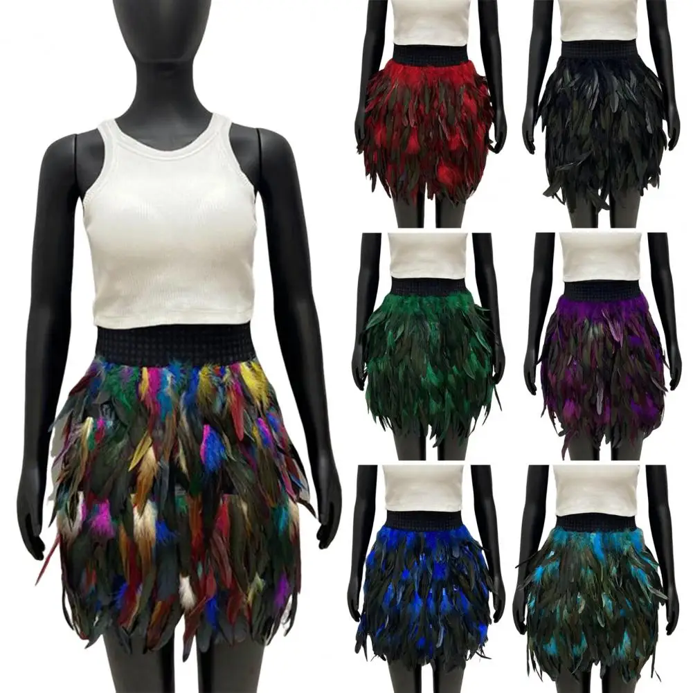 

Юбка в готическом стиле с искусственными перьями, мини-юбка с высокой талией, А-силуэт, искусственные перья, сценическая юбка, женская уличная юбка