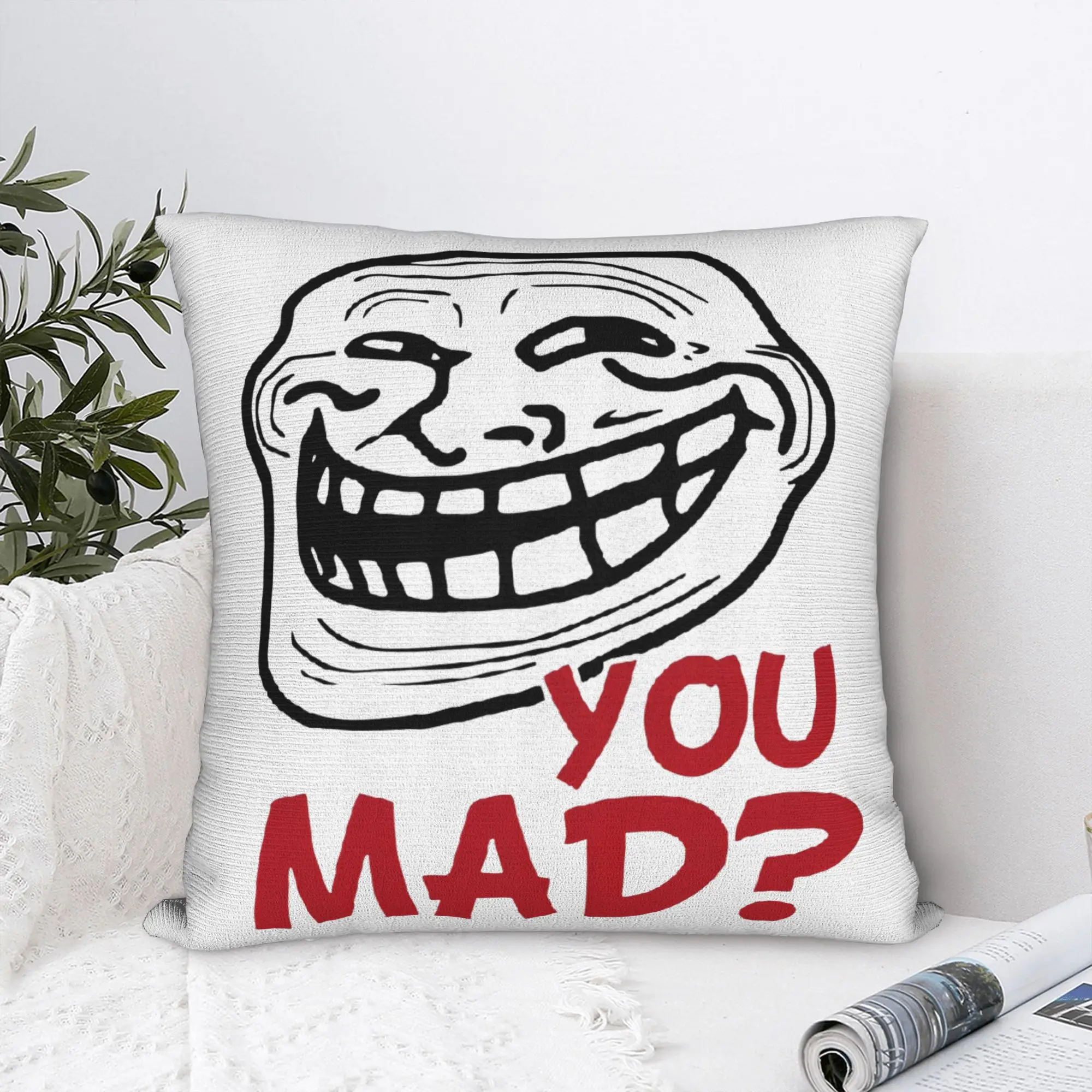 You Mad Troll Face Memes Pillowcase Printed Polyester Cushion Cover Decorative Funny Humor Throw Pillow Case Cover Home Zippered