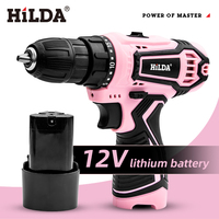 HILDA 12V Lithium Electric Drill Pink Electric Cordless Screwdriver Perforated Hand Mini Drill Power Driver