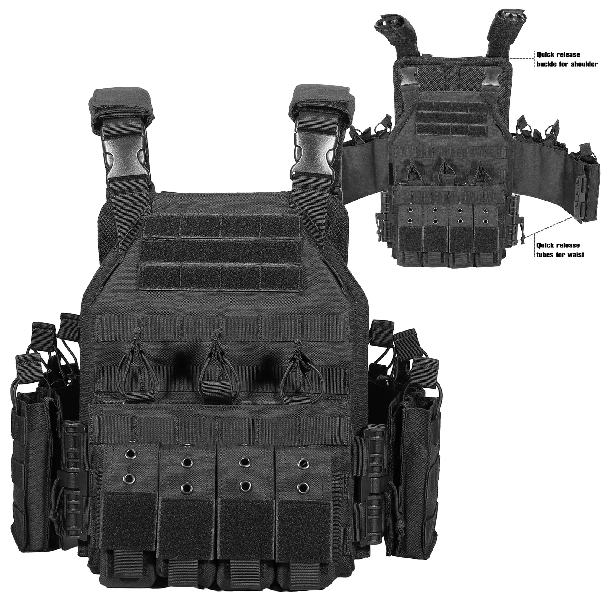 Airsoft Protection Tactical Plate Carrier, Outdoor Quick Release Tactical Chest Rig Vest for Hunting Wargame, magazine pouch