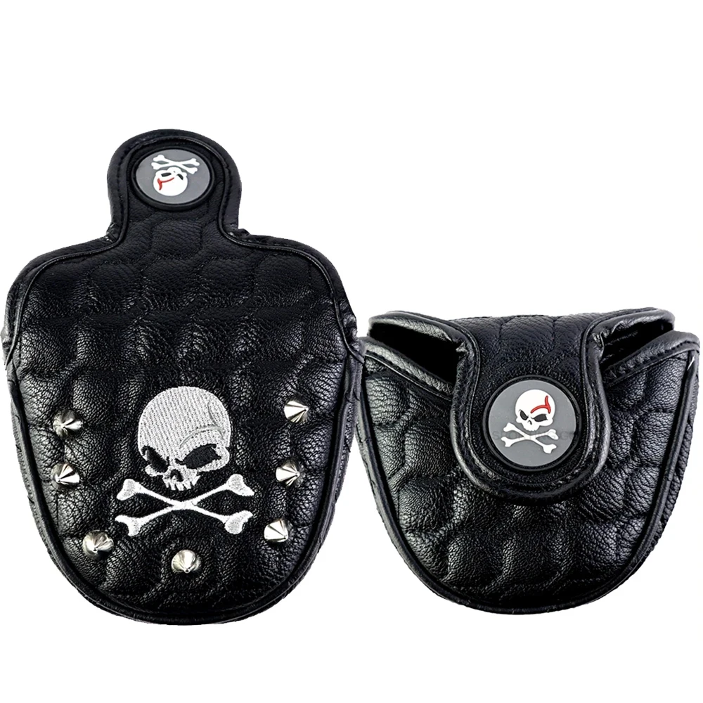 1 قطعة غطاء رأس الغولف غطاء الرأس الأسود مع الجمجمة المسامير مضرب إغلاق المغناطيسي أغطية جلدية الاصطناعية هدية للاعب الغولف