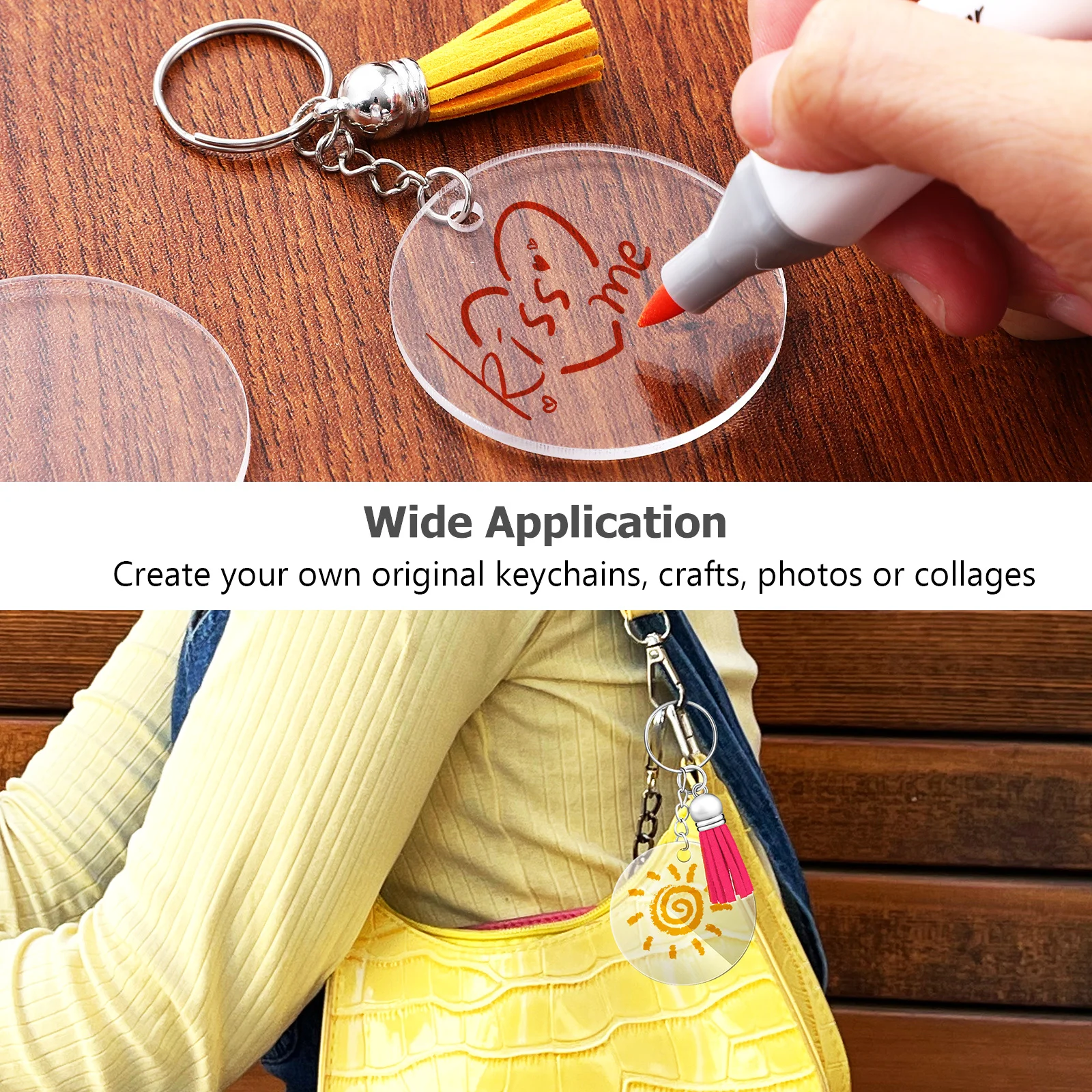 120 قطعة سلسلة المفاتيح السحر عدة الاكريليك الفراغات دائرة على شكل قلب شفافة Diy بها بنفسك لوازم الحرفية صنع المجوهرات اكسسوارات