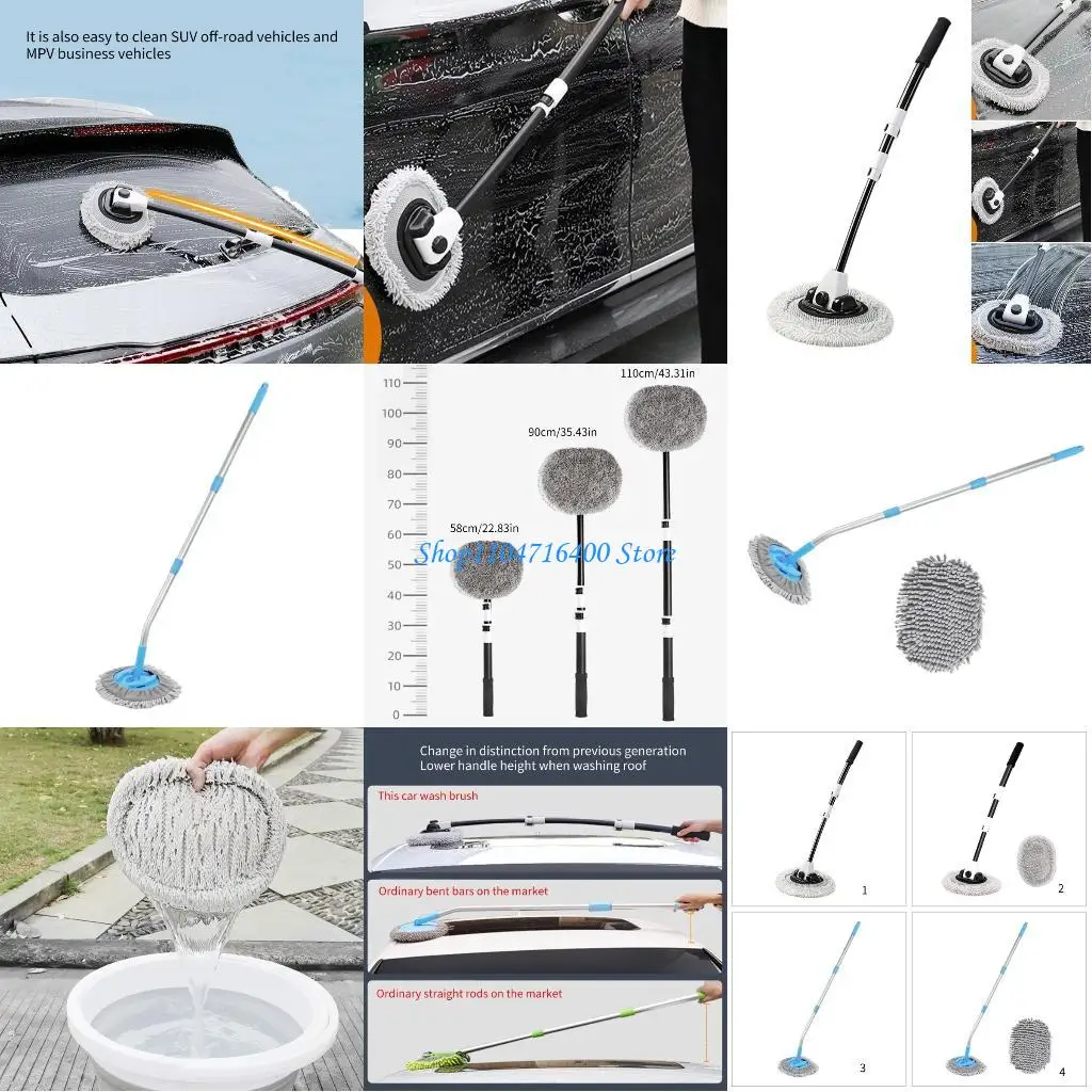 

y1gd Car Wash Brush Scratch 90° Replacement Head Telescoping Detailing Mop 15 Degree Curved Cleaning Brush Mop