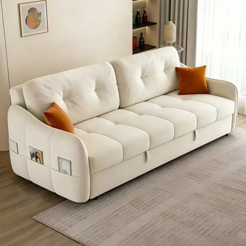 Leather sofa with storage, casual folding multifunctional sofa bed c