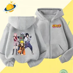 Anime Naruto kids zipper hoodie Cartoon print Autumn/Winter long-sleeved hooded sweatshirt Casual top for boys and girls