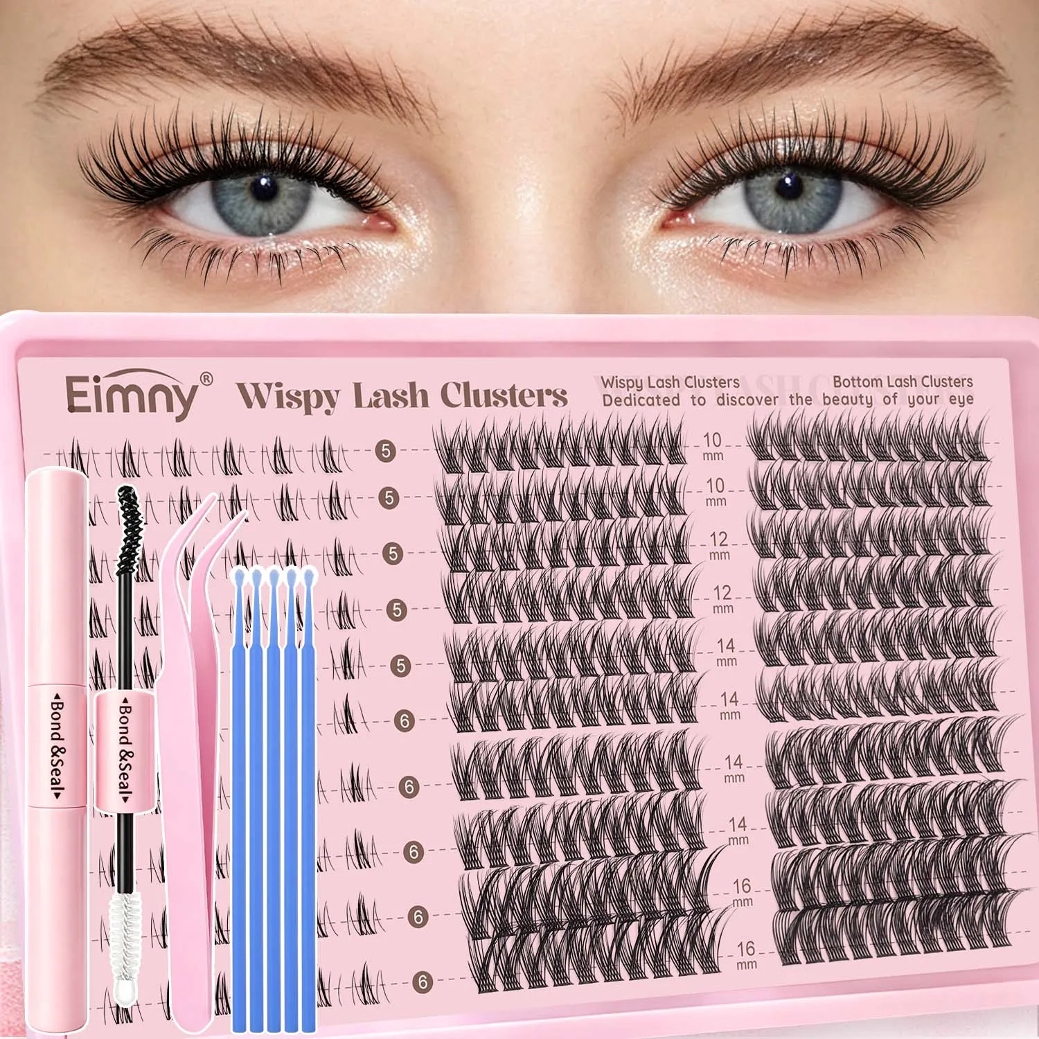 EIMNY 8-in-1 False Eyelash Wide Stem Fish Tail Cluster With Bottom Eyelashes, Comes Easy To Apply, Complete Lash Kit All In One