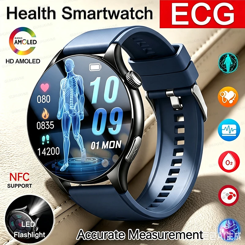 2026New Accurate Health Diagnosis SmartWatch NFC Man ECG +PPG Blood Pressure Blood Oxygen Blood Fat Uric Acid HD Call SmartWatch