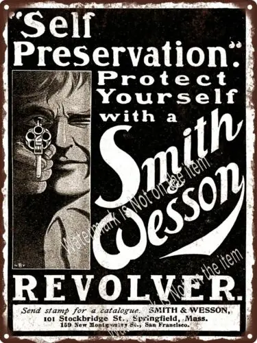 1900 Smith Wesson Revolver Self Preservation Man Aiming Ad Metal Sign 9x12