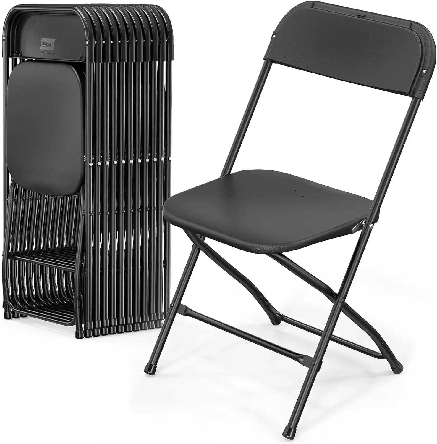 

12 Pack Black Plastic Folding Chair, Indoor Outdoor Portable Stackable Commercial Seat with Steel Frame 350lb. Capacity