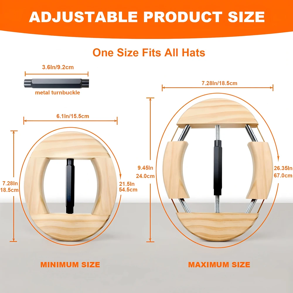 Repacego 4 Way Adjustable Wooden Hat Stretcher Cap Shape Maintainer Premium Fedora Hat Rack for Storage Cowboy Baseball Holders