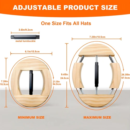 Imagen 2 del producto Repacego-estirador de sombrero de madera ajustable de 4 vías, mantenedor de forma de gorra, estante de sombrero Fedora Premium para almacenamiento, soportes de béisbol vaquero