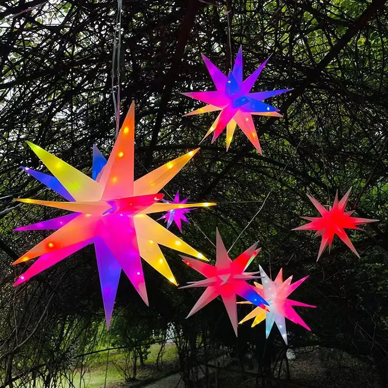 Lampu Tali Kembang Api Aplikasi Pintar 60CM dengan Lampu Starburst Gantung RGBIC Luar Ruangan Jarak Jauh Lampu Bintang Puncak Pohon Natal