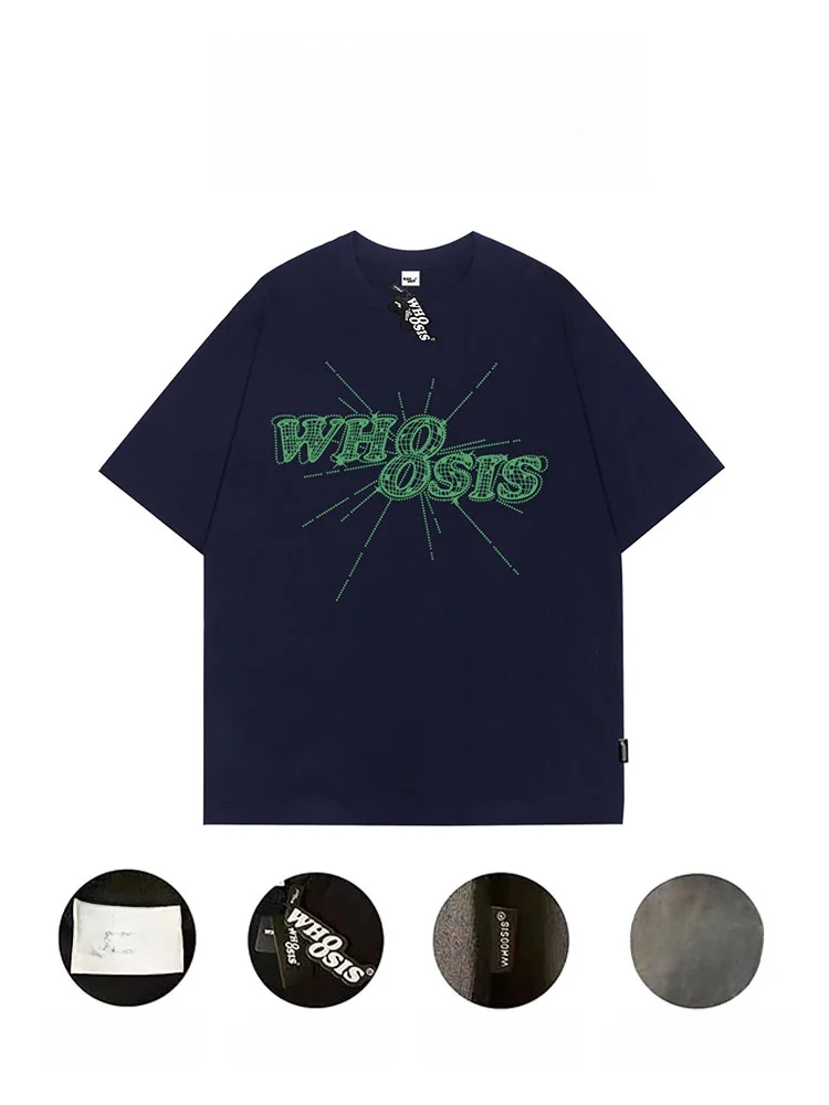 Whoosis (اسم غير معروف) 8-كلمة شعار الماس ضوء الكرة قصيرة الأكمام تي شيرت الذكور زوجين الشارع الموضة الوطنية الترفيه
