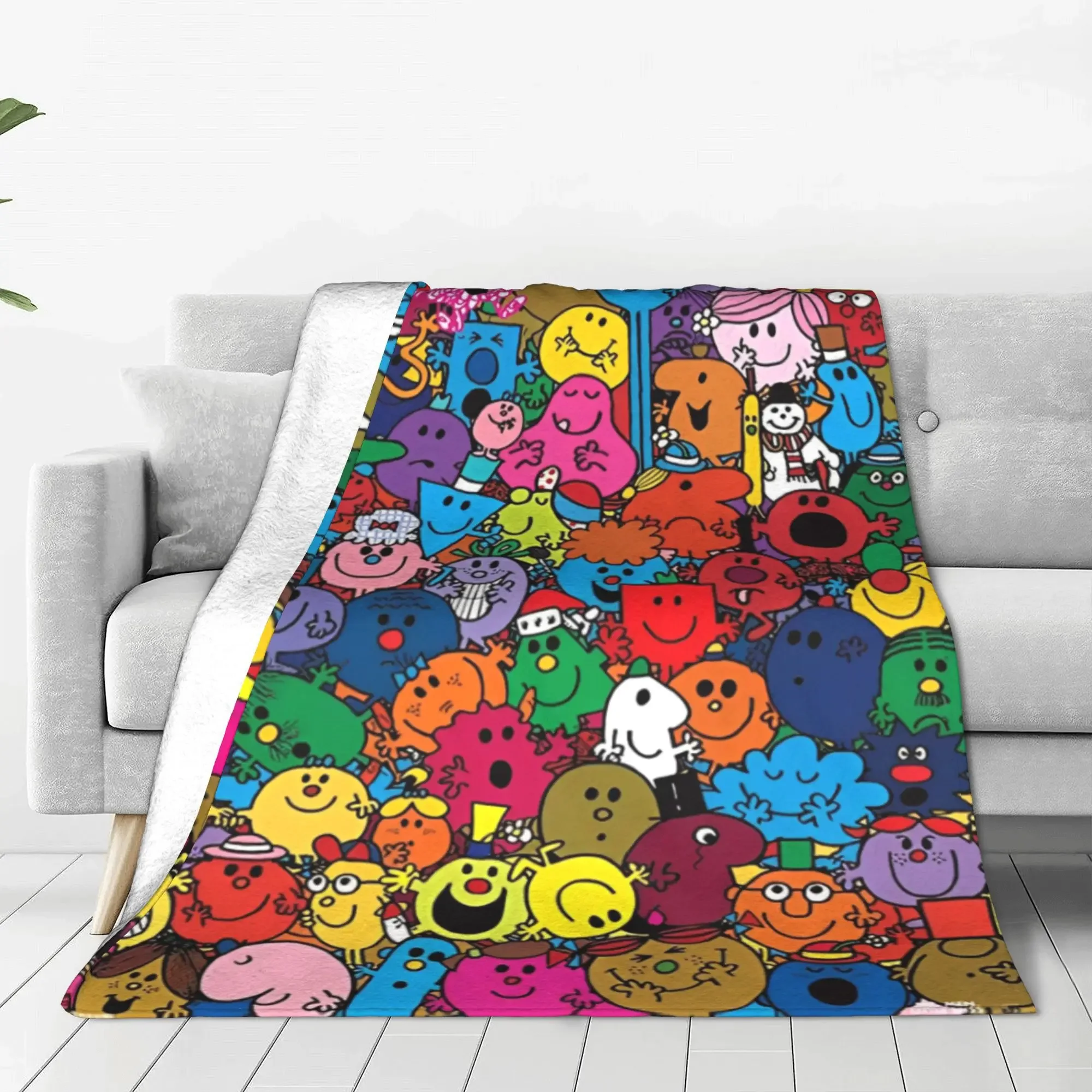 Mr MMen Cartoon Throw Blanket  Soft Flannel for Home Winter Office  Mr Happy Miss Sunshine Little Shy