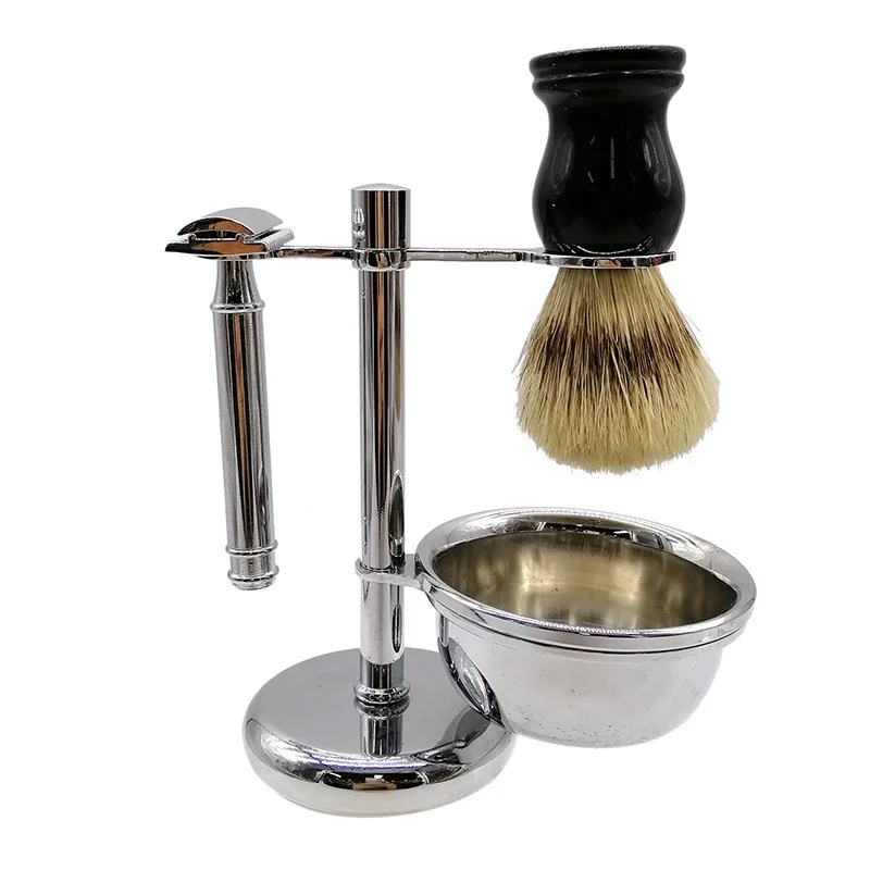 

Men's beard brush set, 4-piece set, stainless steel pig sideburns cleansing brush tool, durable and sturdy, safe material