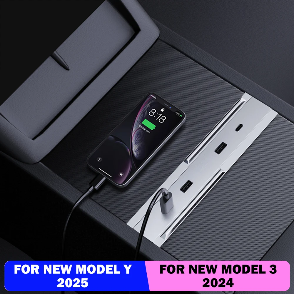 

For Tesla New Model Y 2025 Launch Juniper Model 3 Highland 2024 65W Expansion Dock Central Control Fast Charging Type-C USB HUB