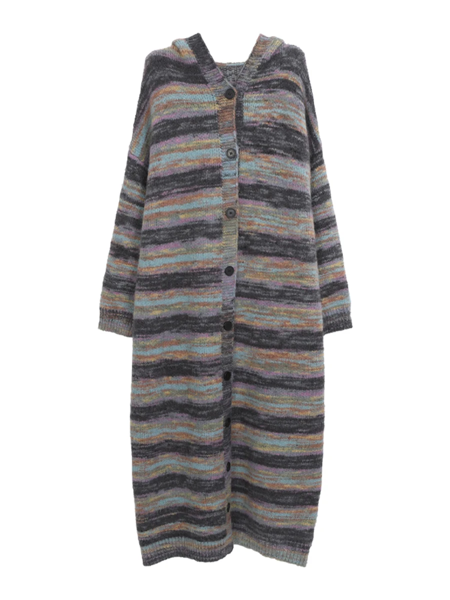 

Красный трикотаж с капюшоном для знаменитостей, женский свитер средней длины, кардиган, новинка 2025 года, осенне-зимняя верхняя одежда