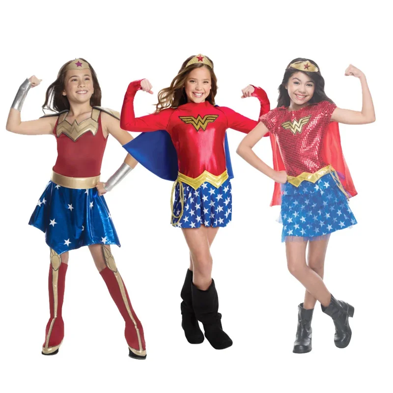 Kids Superhero cosplay costumes super girls dress superwoman dress super hero Halloween clothes js4486