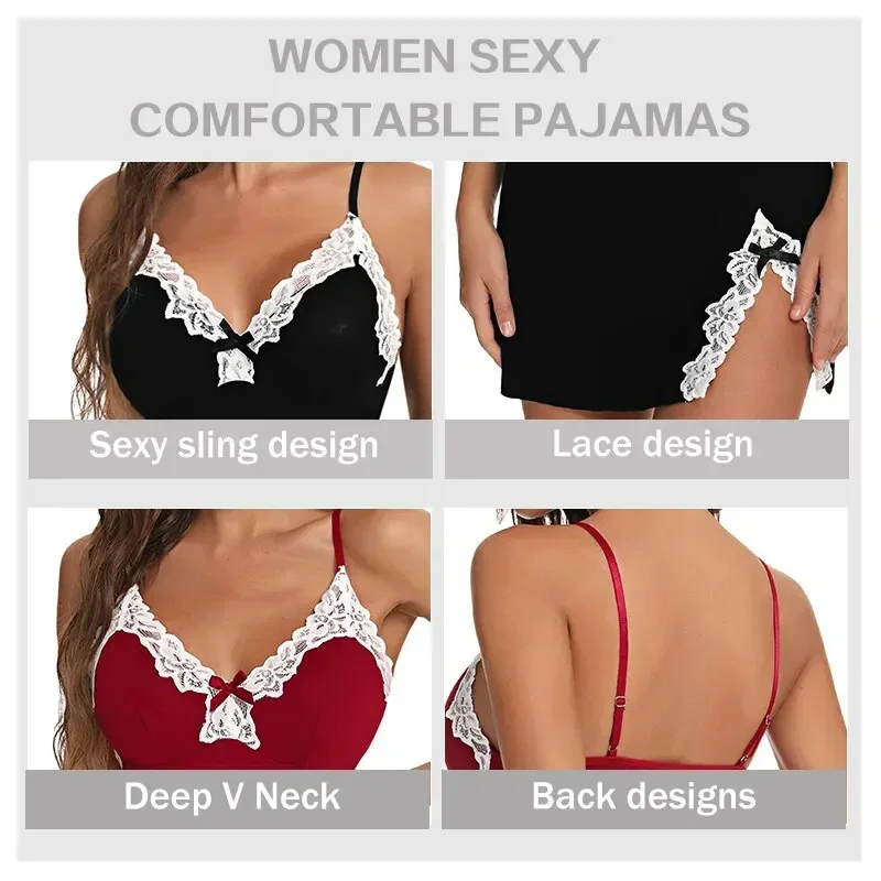セクシーなレースの寝間着シュミーズ女性弓ナイトダウンシームレスパジャマ V ネックフルスリップベビードールランジェリースリープシャツセクシーな衣装