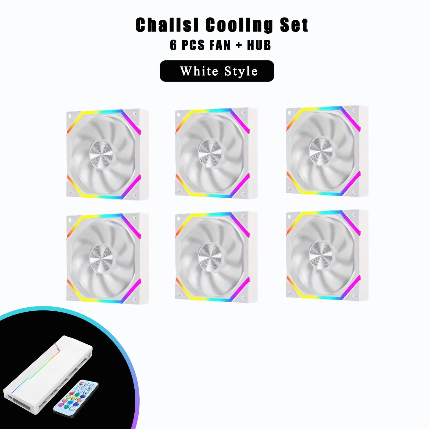 

Вентилятор корпуса компьютера 120 мм * 6 + двойной 10-контактный концентратор (с пультом дистанционного управления) 4 контакта * 10 ШИМ и 3-контактный ARGB * 10 интерфейсов. 800-2000 об/мин.