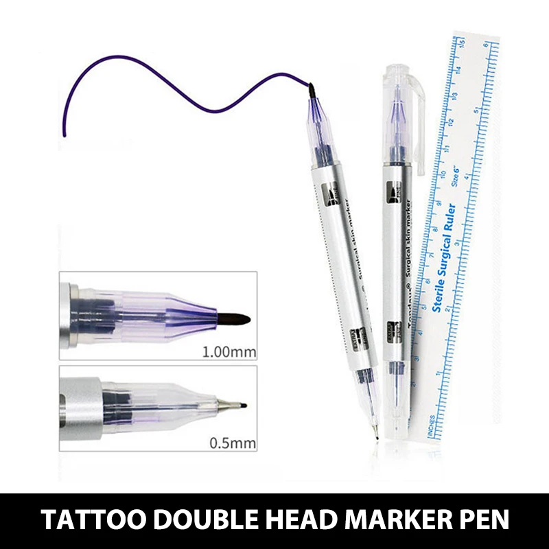 Double head White Surgical Eyebrow Tattoo Skin Marker Pen Tool Accessories Tattoo Marker Pen With Measuring Ruler