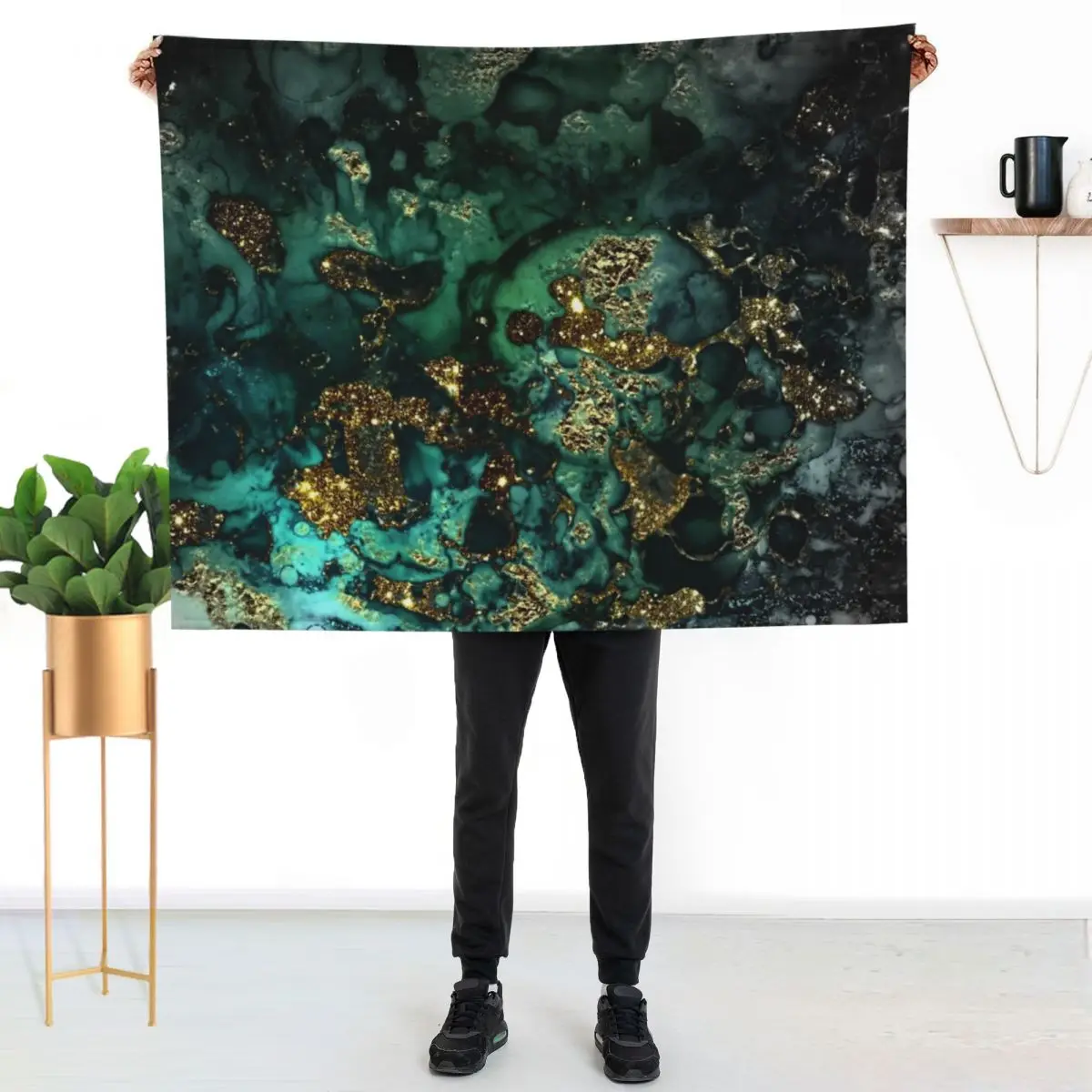 Gold Indigo Faux Malachite Marble Throw Blanket Quilt Winter beds Sofa Quilt Decorative Beds Heavy Blankets For Bed Blankets