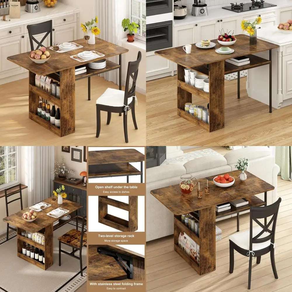 

Складной выдвижной обеденный стол с местом для хранения вещей, сиденья 4-6, компактный кухонный стол, идеально подходит для использования в баре и на кухне.