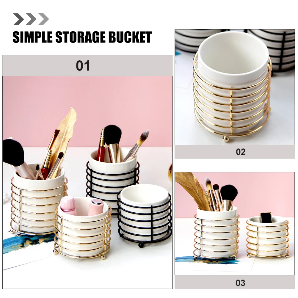 

Cup Pen Holder Jewelry Box Brush Makeup Ceramic Storage Ceramics. Iron Pencil Organizer