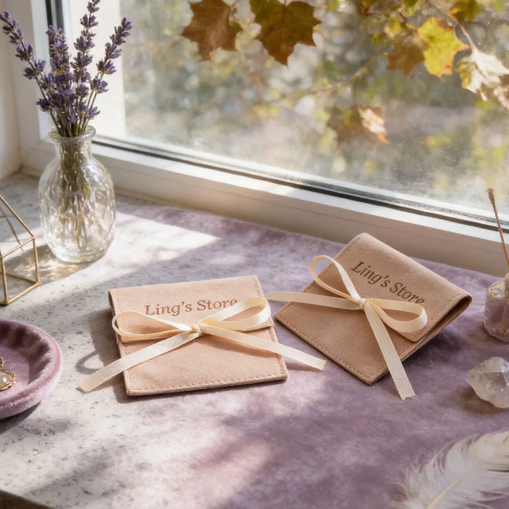 

100 шт., милые ювелирные изделия из микрофибры, бархатный конверт, сумка с бантом из ленты для бутика, мыльный браслет, серьги, ожерелье-гвоздики