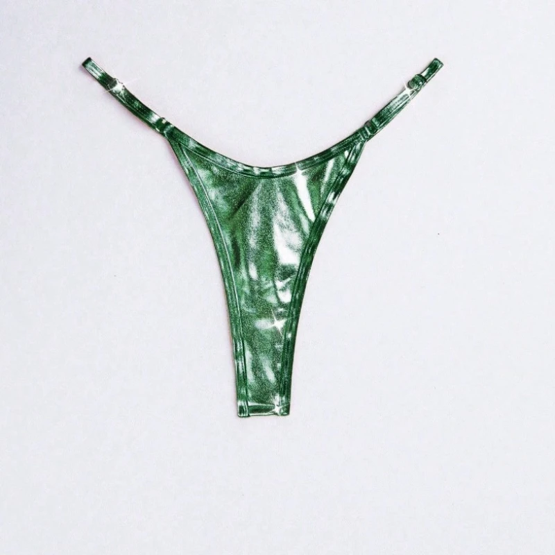 Dámské kalhotky, lesklé trojúhelníkové tanga, jednobarevné, elastické, se středním pasem, nastavitelné popruhy, tanga, dámské kalhotky - náhled 4
