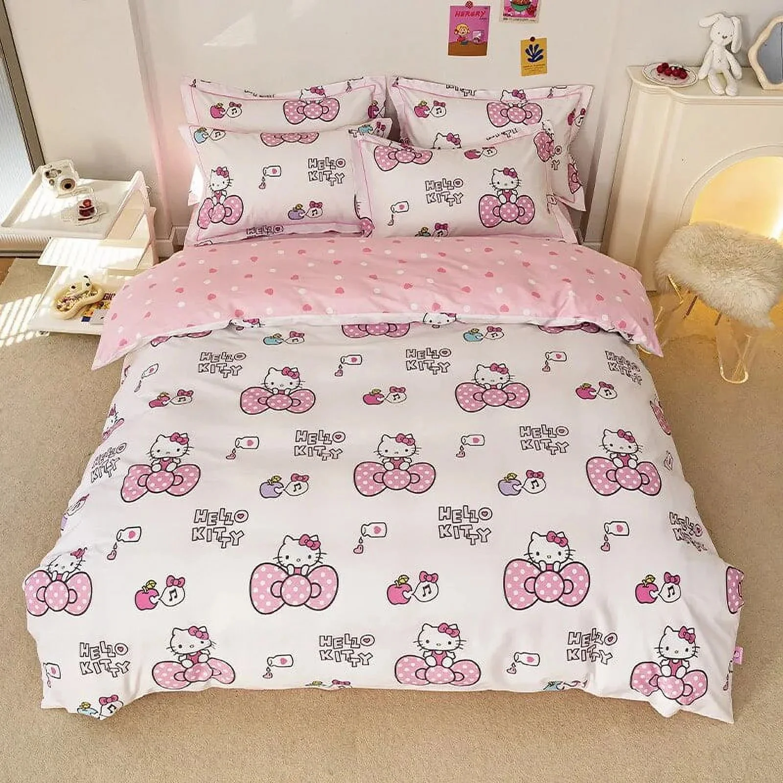 Hello Kitty Duvet Cover Bedding Set Duvet Cover with Pillowcase Single King Queen Twin Size Home Textile Children Bedroom Decor