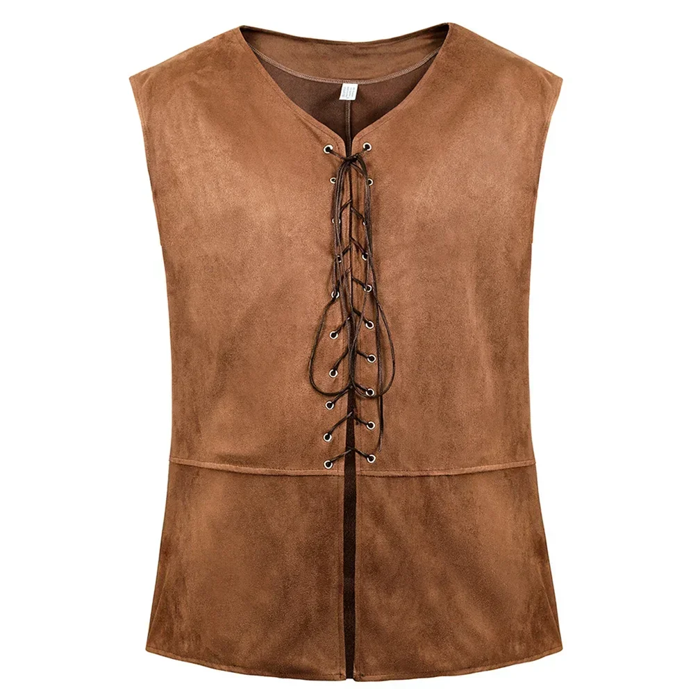 Mens Pirate Vest ยุคกลาง Renaissance เครื่องแต่งกาย Vintage Lace Up เครื่องแต่งกายไวกิ้งเสื้อชุด Gothic Steampunk เสื้อกั๊ก