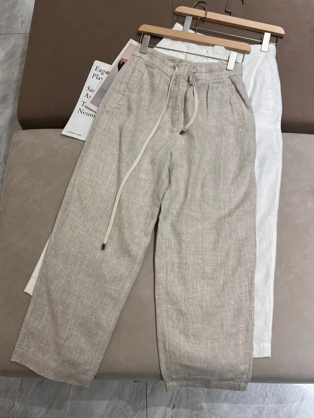 Summer high quality pure linen casual pants suit