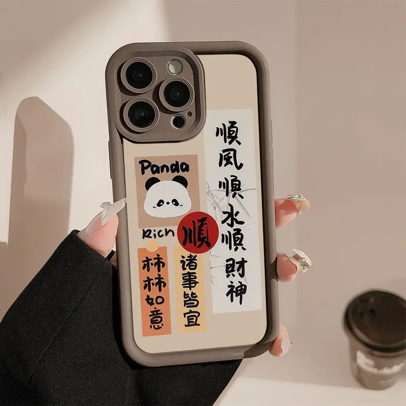 เคสโทรศัพท์ iPhone ลายแพนด้าสไตล์จีน iPhone 15เคสซิลิโคนนิ่มสไตล์โบราณป้องกันปีใหม่เคสอินเทอร์เน็ตคนดัง
