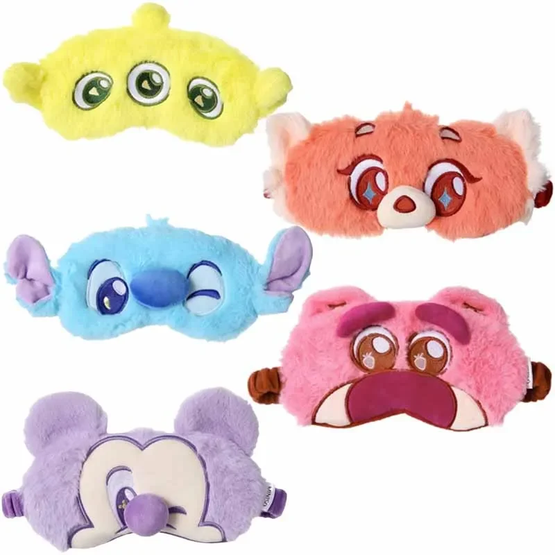 MINISO Disney Anime Lotso Alien Stitch Mickey Mouse Turning Red Cartoon Cute Plush Sleep Shading Eye Mask Portable Eyeshade