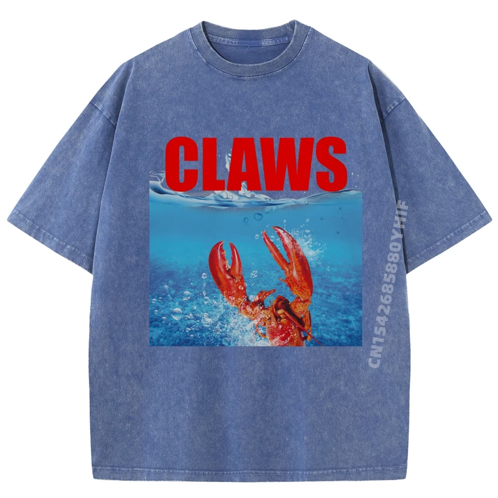 

Hip hop Tshirts Claws Lobster Men Tees Normal Retro Washed T Shirt Man Cotton Graphic Tees Breathable Clothes